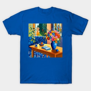 Still Life Painting with Flowers in a Blue Vase T-Shirt